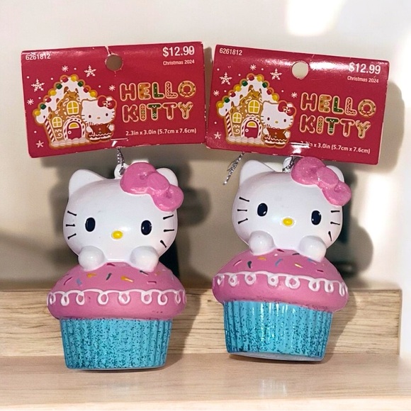 2 Hello Kitty Pink and Blue Cupcake Ornament - Picture 1 of 6